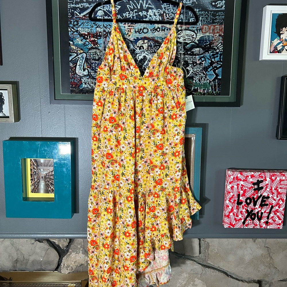 Yellow, orange floral print dress
